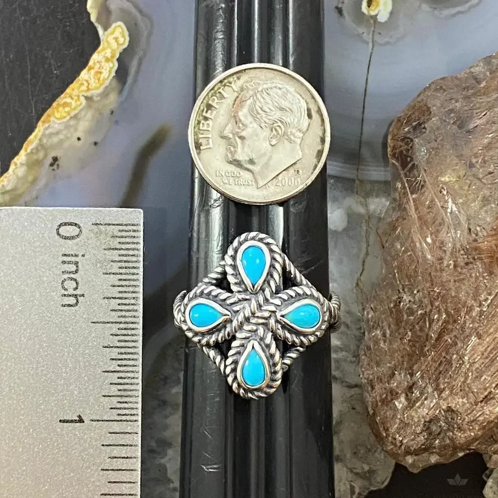 Carolyn Pollack Sterling 4 Sleeping Beauty Turquoise Decorated Cluster Ring